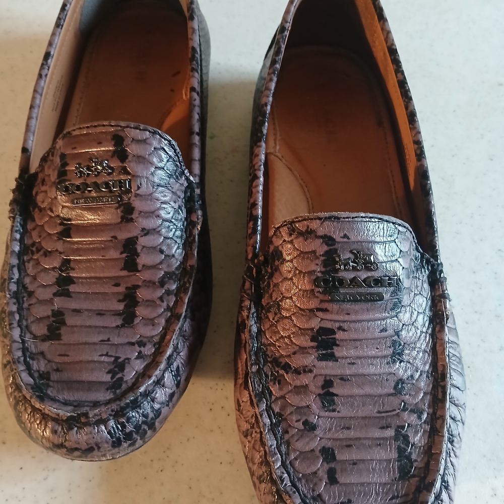 Coach Purple And Black Snakeskin Loafers